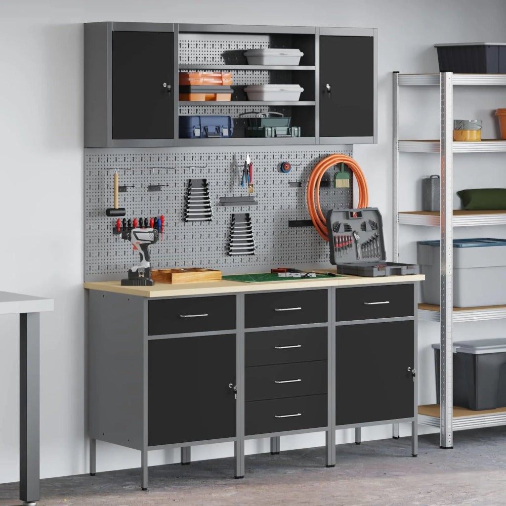 Mobile da lavoro 7 pcs Nero Legno ingegnerizzato e acciaio 3321442