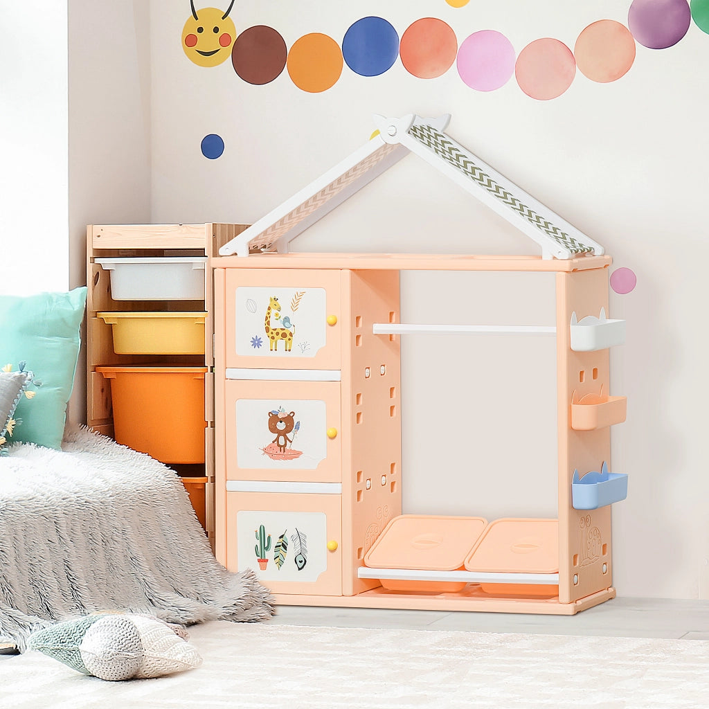 Armadio Cameretta con Contenitori e Appendiabiti ¨C Zephmum ¨C Arancione 128x34x155cm
