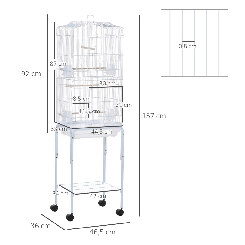 Gabbia per uccelli con ruote e tetto apribile ¨C zephmum ¨C bianco 46.5x36x157cm