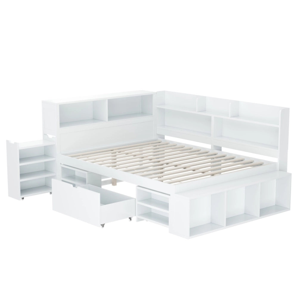 Letto per bambini multifunzionale 140 x 190 cm con cassetti e ripiani, bianco