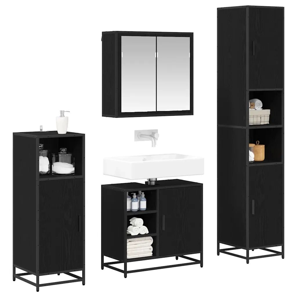 Set di mobili per il bagno 4 pcs Rovere Nero Legno multistrato 3402476