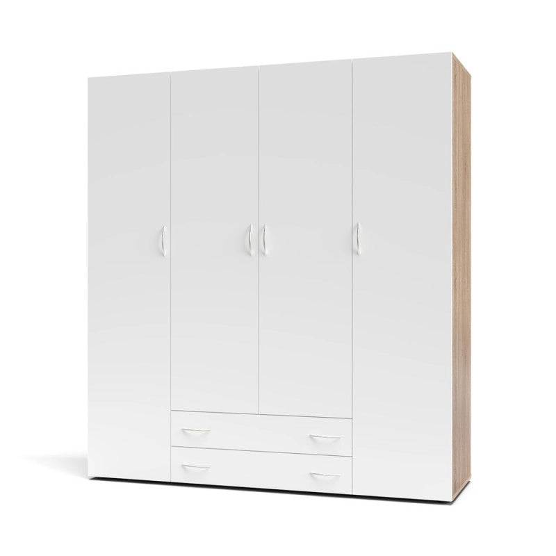 Armadio 4 ante 2 cassetti Seba 4 colore bianco con fianchi rovere