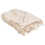 Coperta in cotone beige con frange e motivo geometrico 150 x 200 cm stile boho soggiorno camera da letto accessorio divano