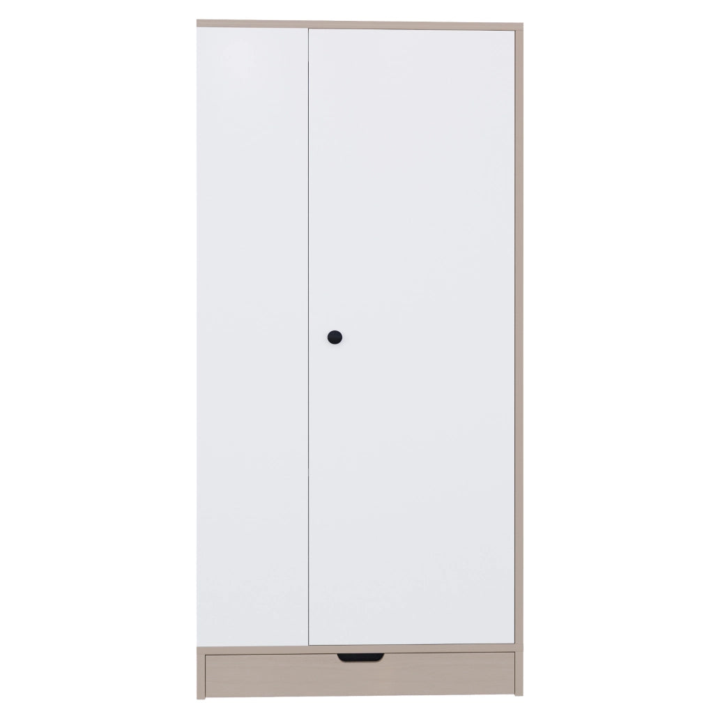 Armadio 70x40x170 cm bianco e naturale, anta, ripiani e cassetti