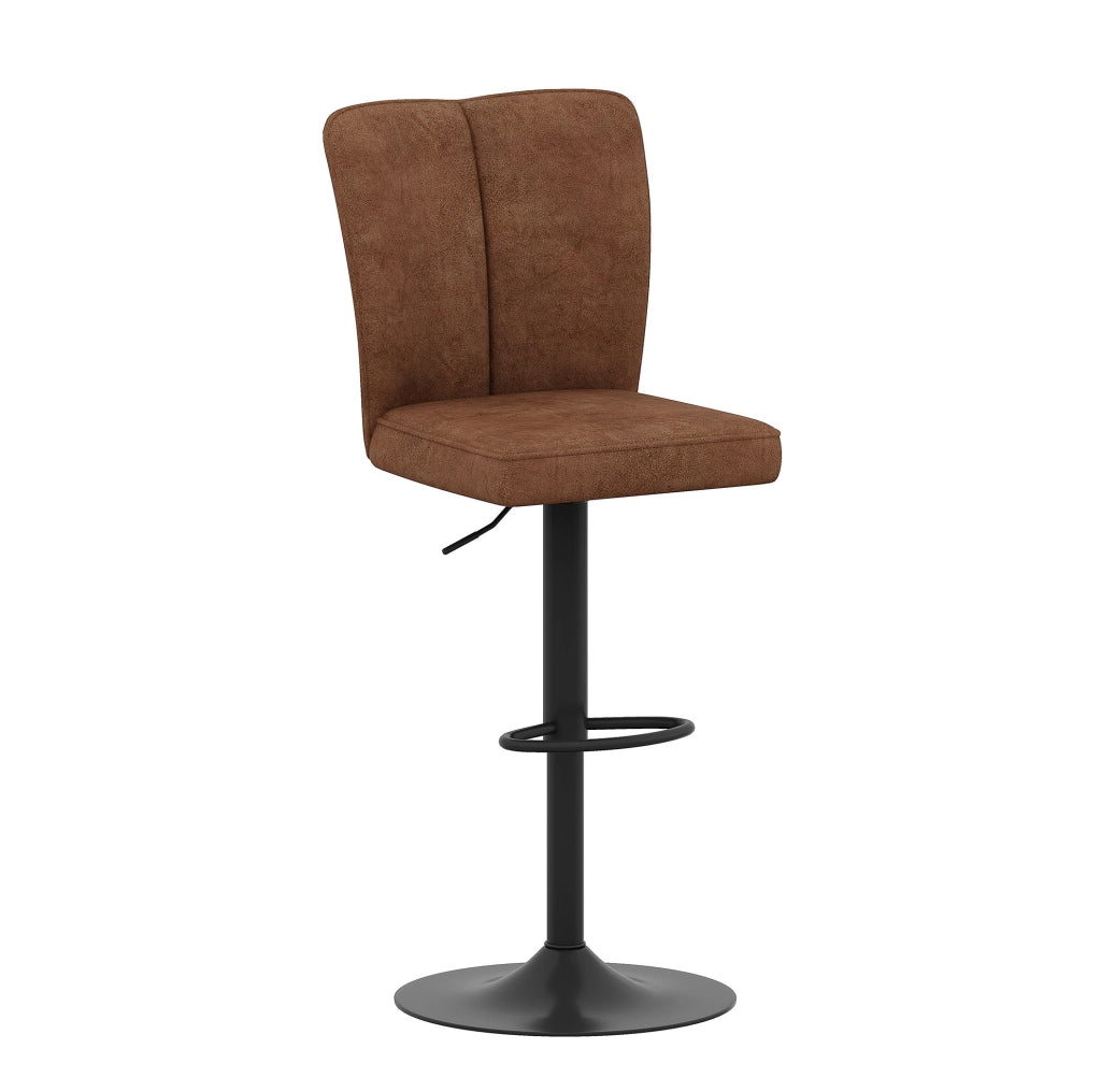 Set Bar Moderno con Tavolo in Vetro Ø89 cm e 4 Sgabelli Girevoli in Tessuto Marrone