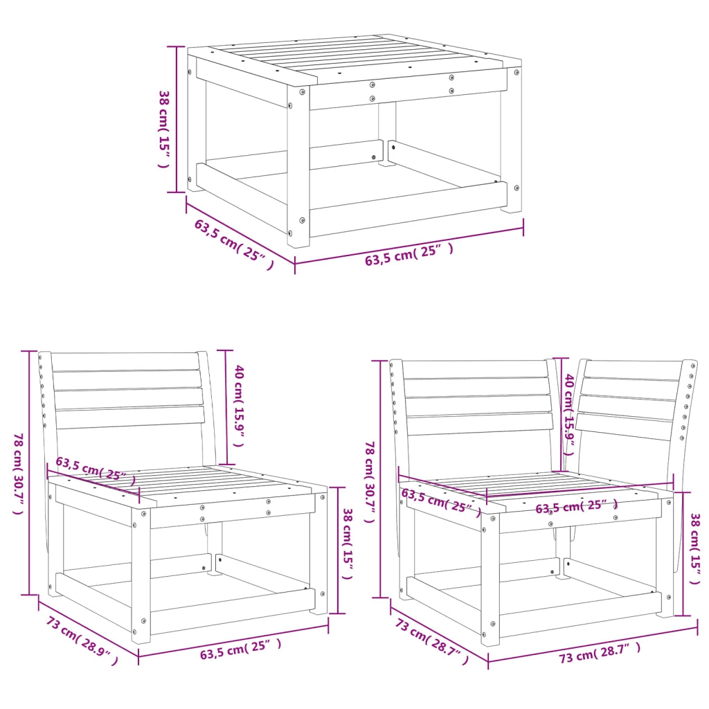 Set Salotto da Giardino 7 pz in Legno Massello di Pino