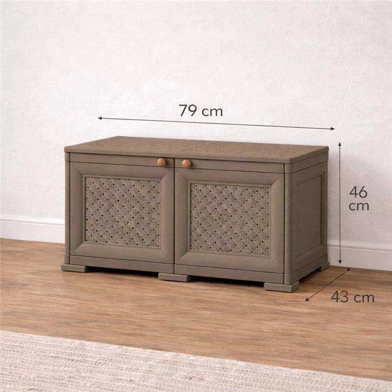 ARMADIO BASSO 79X43X46 CM CON ANTA TRAFORATA – MOBILE TV E CONTENITORE IN PLASTICA PER INTERNO ED ESTERNO COPERTO