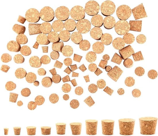 100 coni di stoppa di gomma per bottiglie di vino - confezione da 100 pezzi in 10 misure.