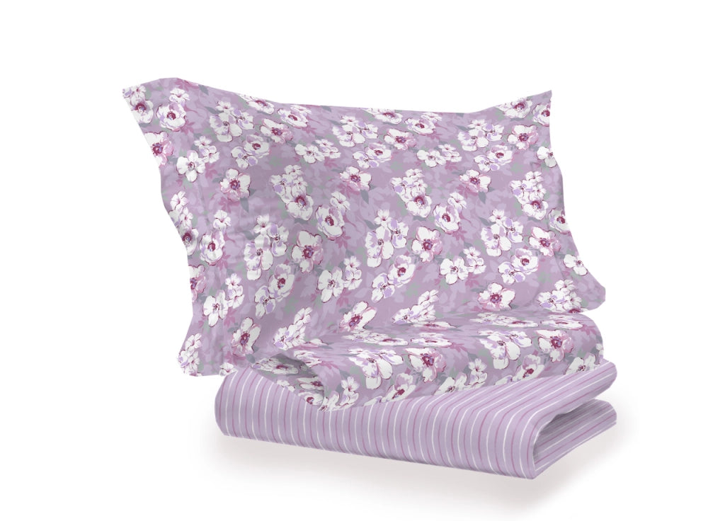Completo Lenzuola Letto 100% Cotone Italy 3027 Disegno Indie - Piazza E Mezza - Rosa