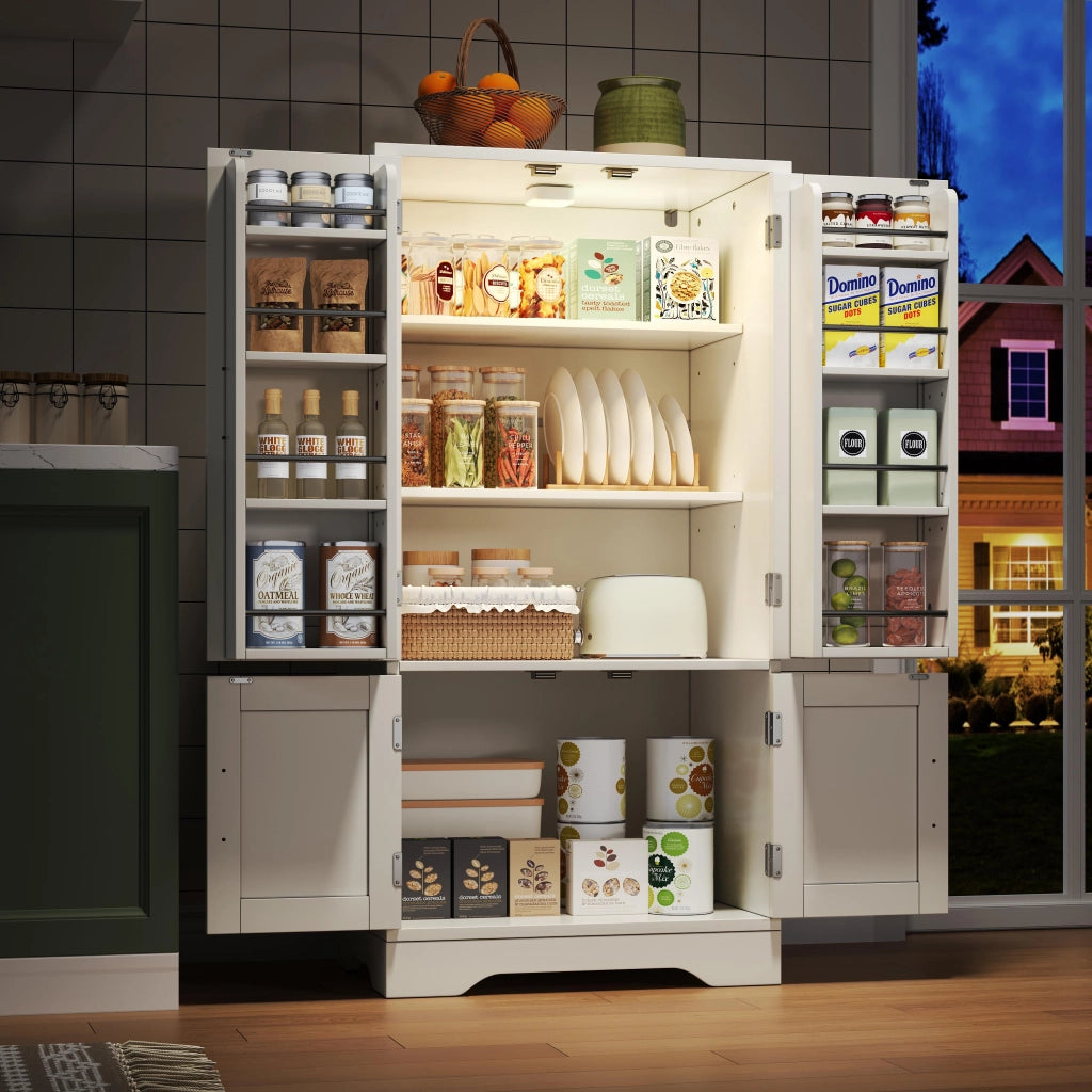 Mobile contenitore moderno in MDF 120x60x40 cm con luce LED a sensore, ripiani regolabili, bianco