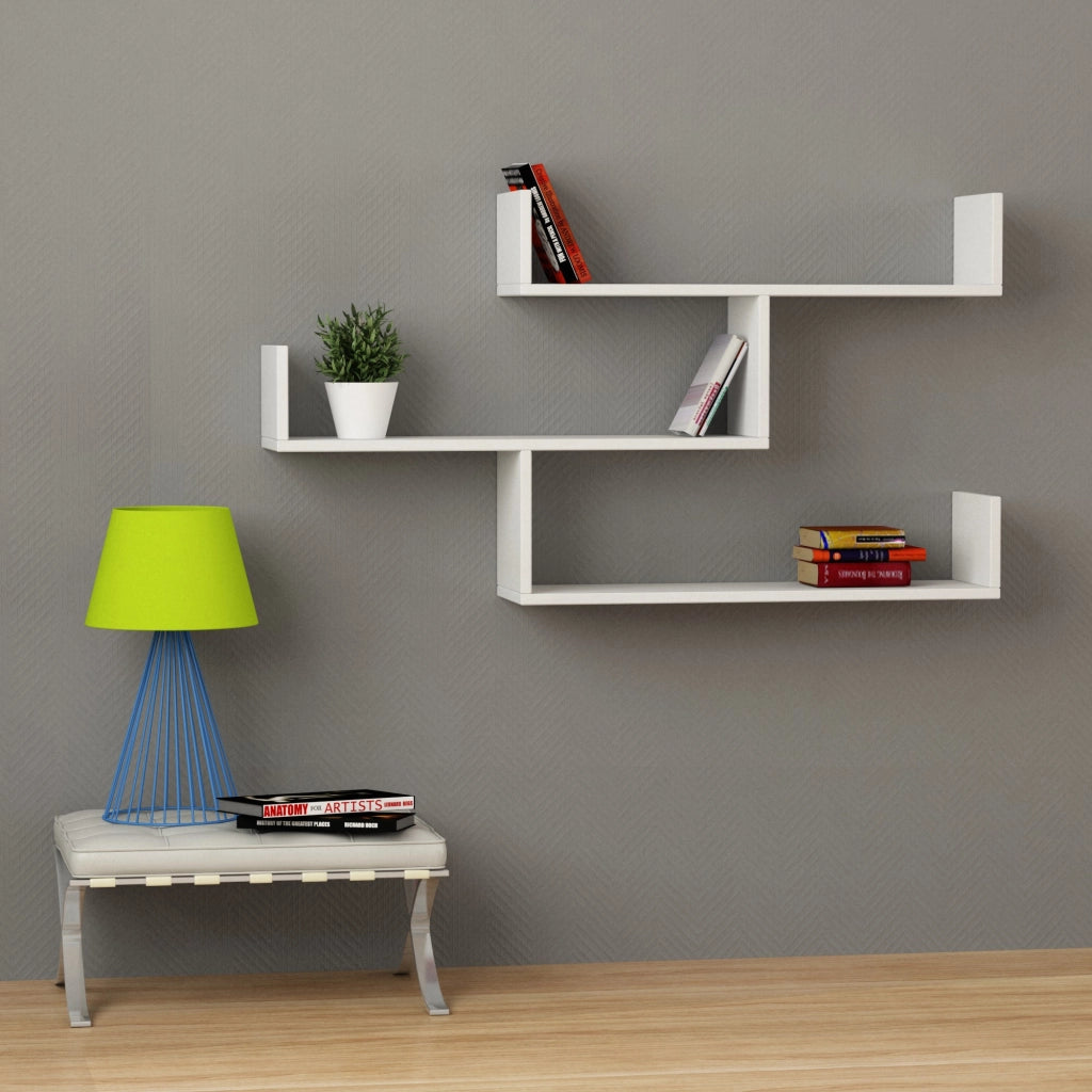 Mensola da parete in legno "Tibet" - 119 x 23 x 66 cm - Bianco