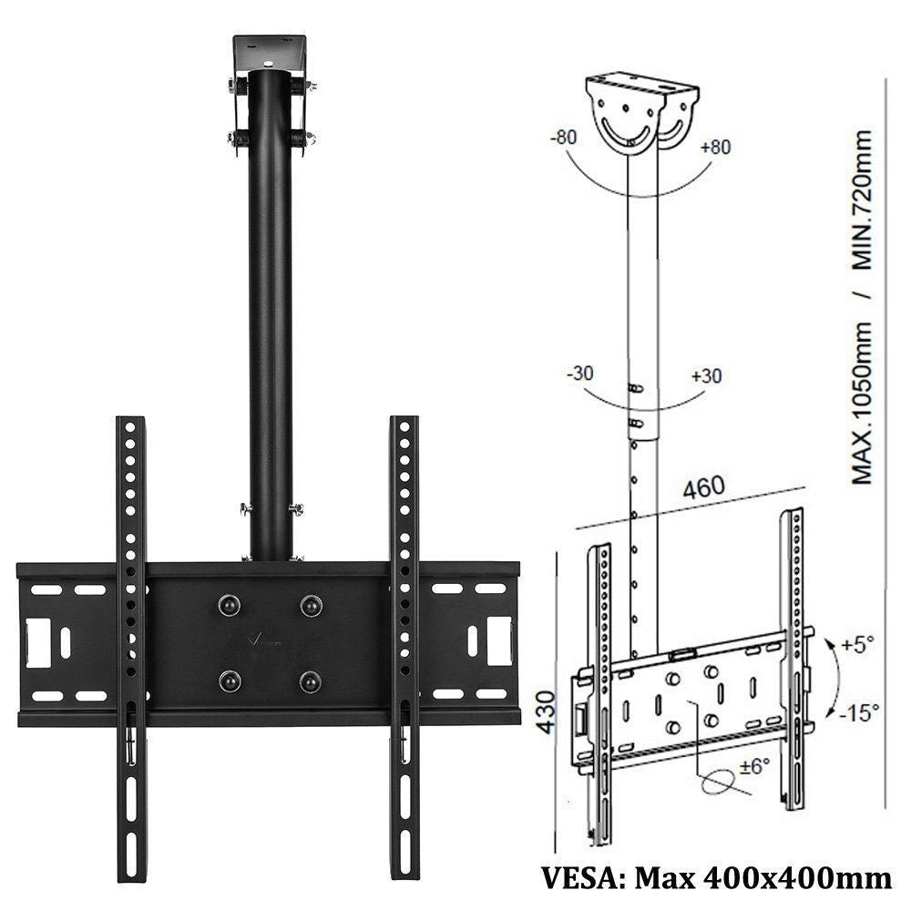Trade Shop - Staffa Porta Tv Monitor Da 37" A 55" Supporto Parete Soffitto 360° Fino 50kg -