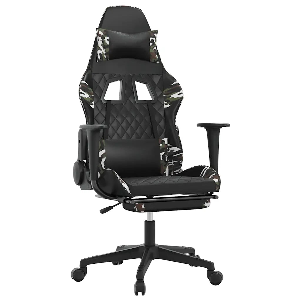 Sedia Gaming | Sedia da e-sports Massaggio Poggiapiedi Nero e Mimetico Similpelle