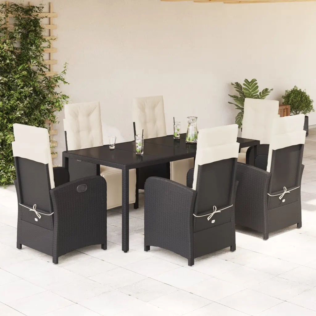 Set da Pranzo da Giardino 7 pz Nero con Cuscini in Polyrattancod mxl 87974