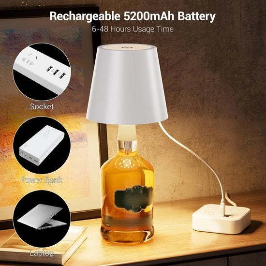 Lampada a Contatto a 3 Colori senza Scintilla con Bottiglia in Gomma - Caricabile, per Bar, Ristoranti e Fattorie Distillative - Nero, 1 Pezzo