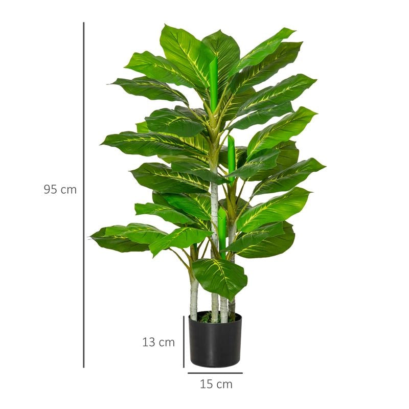 PIANTA VERDE ARTIFICIALE DA 95 CM E 33 FOGLIE CON VASO NERO Ø15X13 CM, IN PEVA, PE E CEMENTO