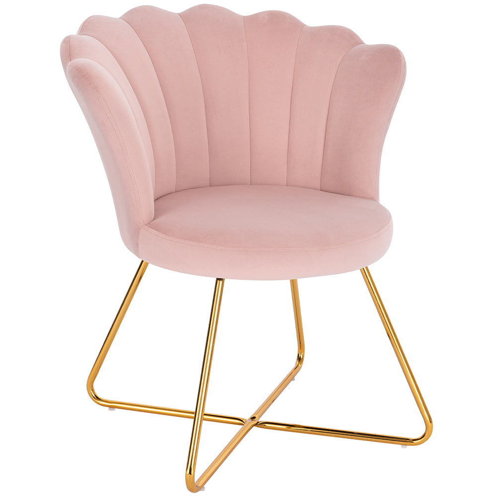 Sedia Relax con Schienale e Seduta in Velluto Rosa Struttura Metallo