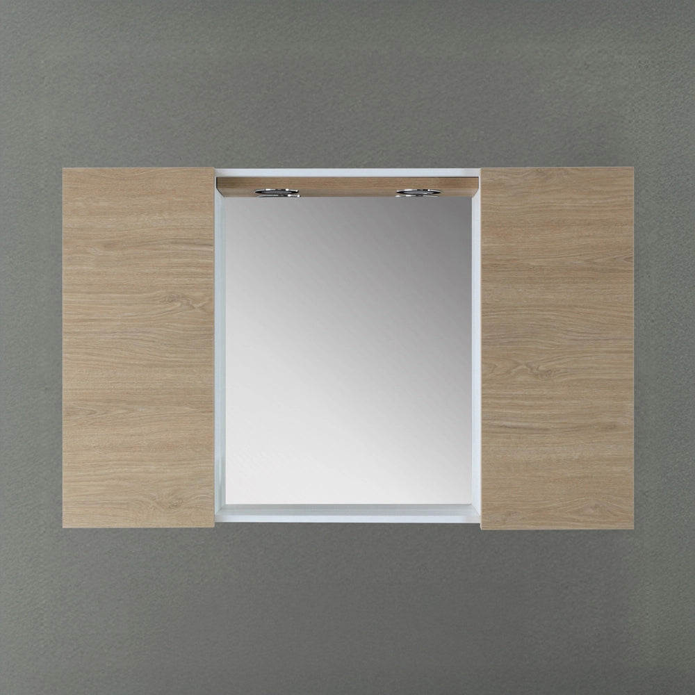 Specchio contenitore 91x61 cm rovere dolomite con pensili laterali e LED Desya