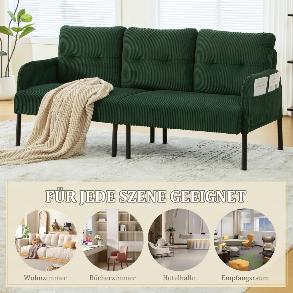 DIVANO 3 posti 171x72x80 cm in corduroy Verde smeraldo