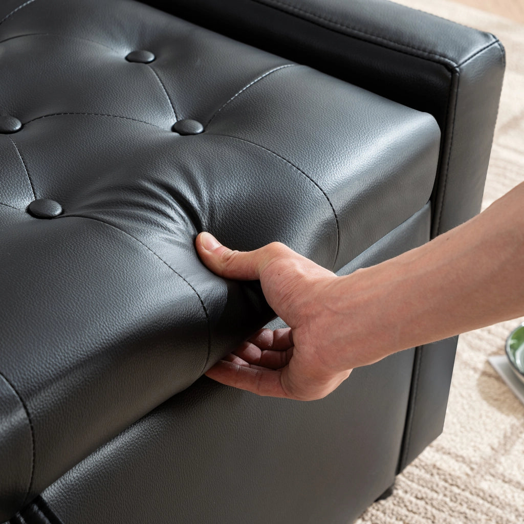 Panca contenitore rettangolare nera 122x45x47 cm imbottita con vano portaoggetti in PU