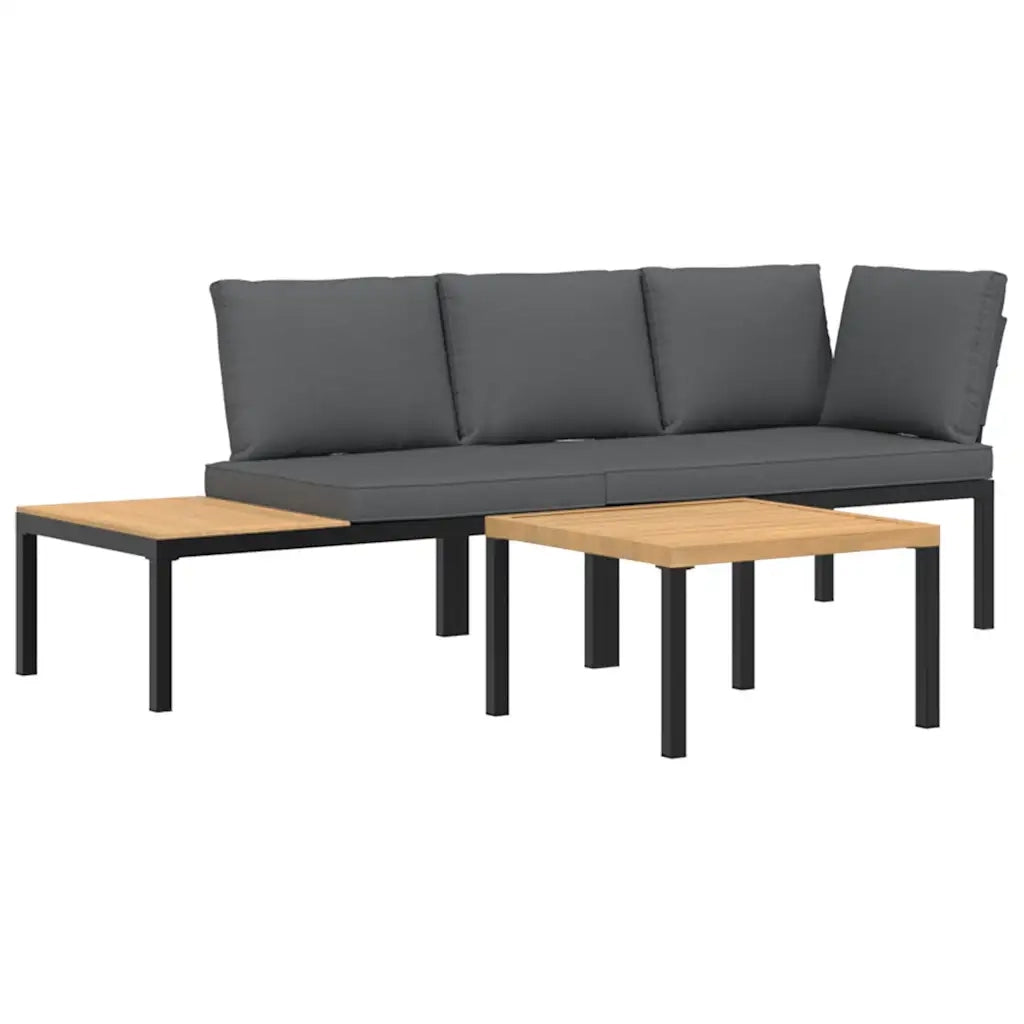 Set Divani da Giardino 3 pz con Cuscini in Alluminio Nero