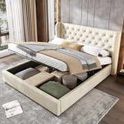DESMIU Letto contenitore 140 × 200 cm 2 posti con apertura idraulica e senza materasso, in velluto, beige