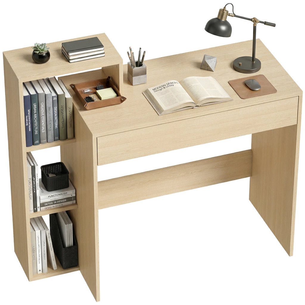 Scrivania con scaffale e cassetto ¨C zephmum ¨C legno naturale 100x40x90 cm