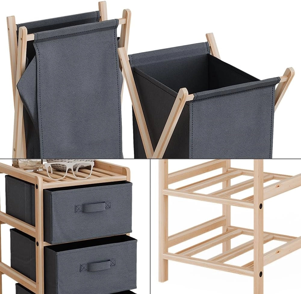 Set di mobili da bagno Bruno, Grigio, 3 parti, composto da 2 cassettiere e un cesto portabiancheria