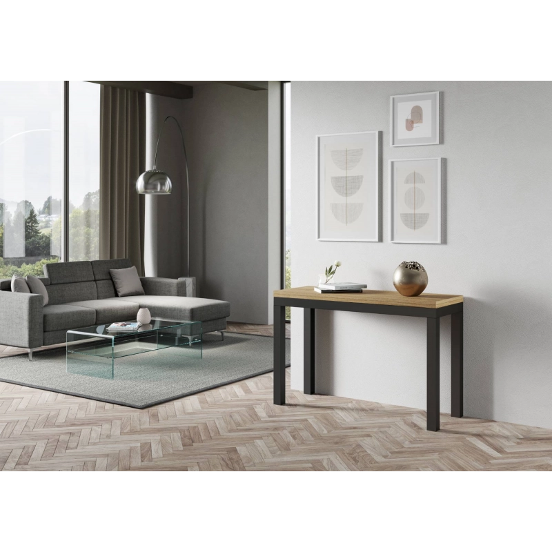Tavolo apribile 120/200x45/90 cm Everyday Double telaio Antracite - Quercia Natura