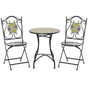 EasyComfort Set Tavolo e Sedie da Balcone 3 Pezzi, Set da Giardino Pieghevoli in Metallo con Maioliche Colorate, Multicolore