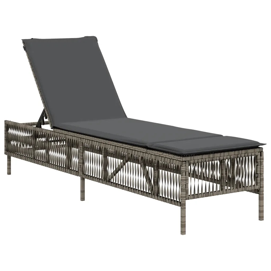vidaXL Lettino Prendisole con Cuscino Grigio in Polyrattan