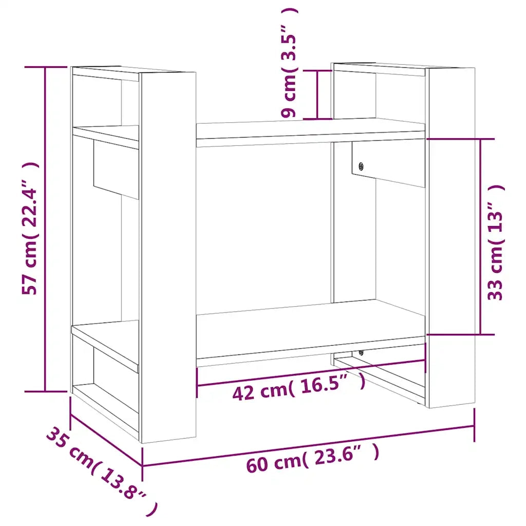 Libreria Divisorio-Scaffale per Libri-Mobile di Stoccaggio Nero 60x35x57 cm in Legno Massello di Pino