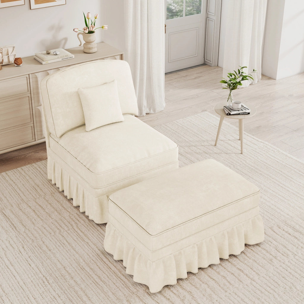 Poltrona con poggiapiedi - con rivestimento rimovibile e cuscino mobile - chenille - bianco