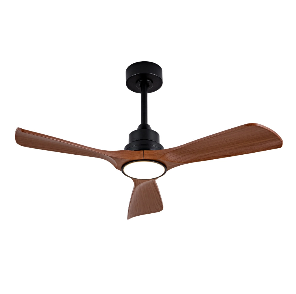 Ventilatore da soffitto 42" con luce LED dimmerabile e telecomando, motore DC silenzioso, pale ABS color noce, per interni ed esterni