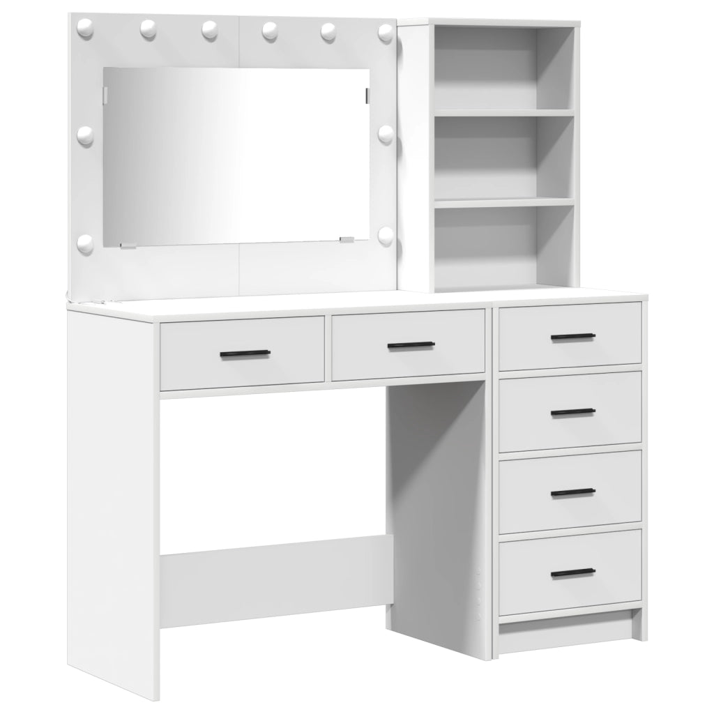 Set Toeletta a 2 Pezzi con LED in Legno Bianco Ingegnerizzato