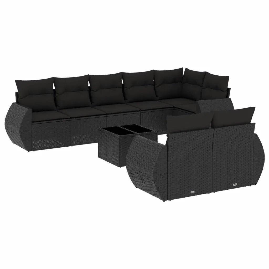 Set Divani da Giardino 9 pz con Cuscini Nero in Polyrattan 3221624