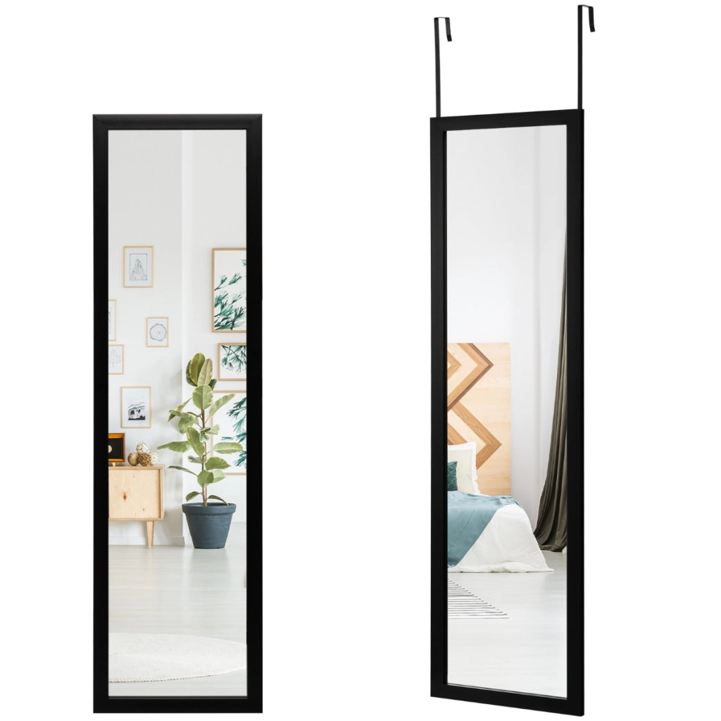 Specchio a tutta lunghezza sopra la porta con ganci per la porta, Specchio per camera da letto soggiorno Nero-Specchi da parete