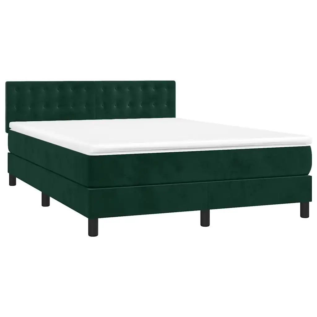 Letto a Molle con Materasso e LED Verde Scuro 140x190cm Velluto 3134642