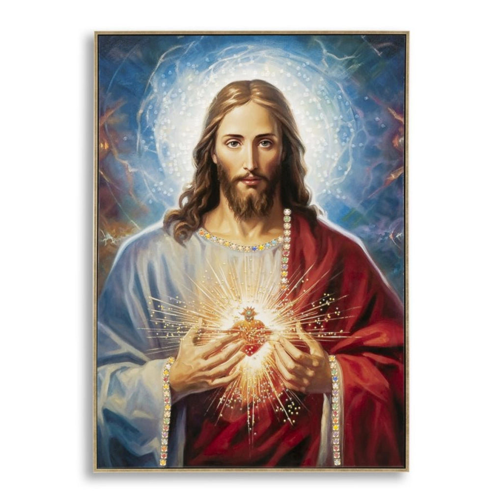 Dipinto su tela Sacro Cuore di Gesu con cornice, 72x102 cm