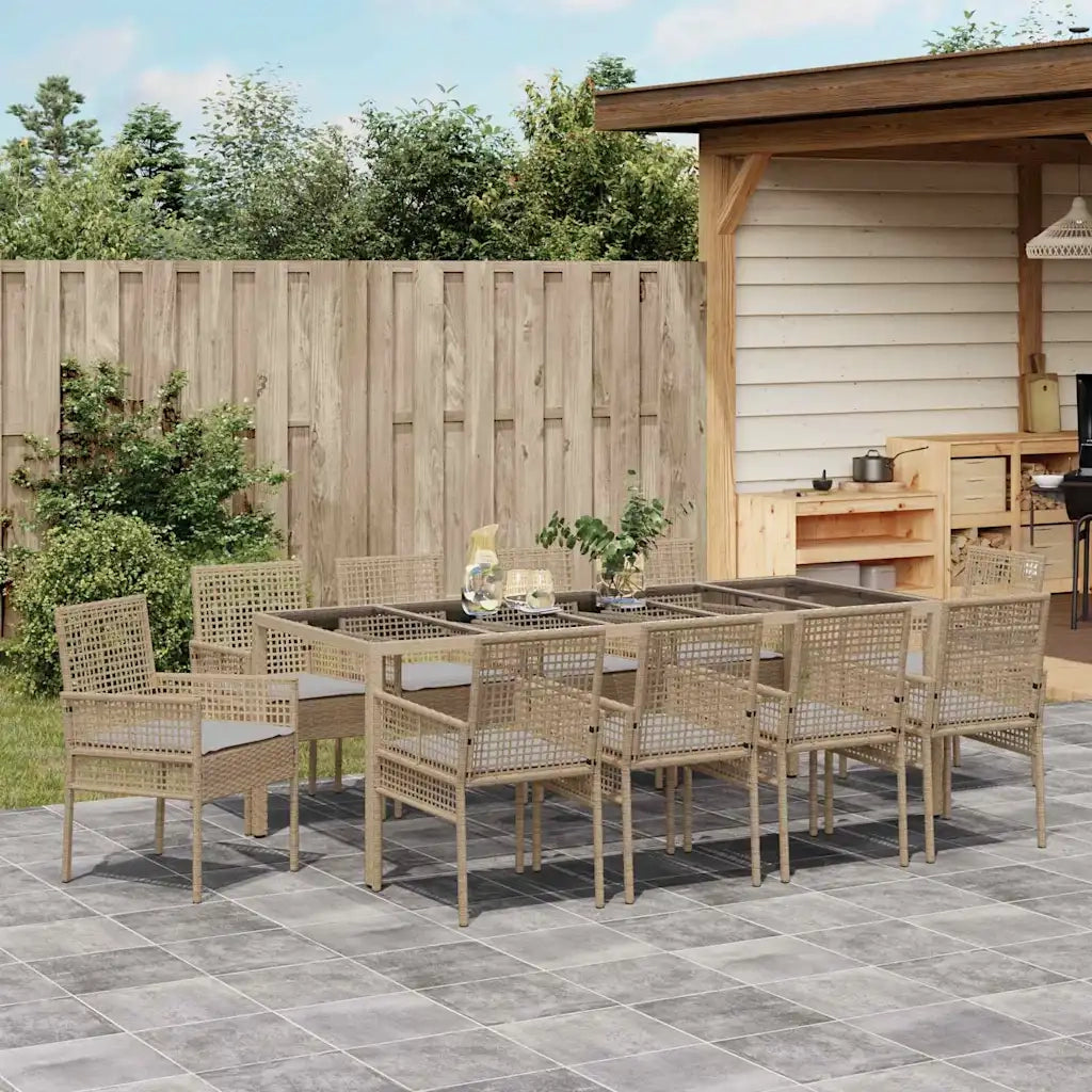 Set da Pranzo per Giardino 11 pcs Beige polyrattan 3334886