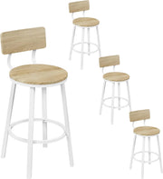 Sgabelli Cucina Set di 4, Sgabelli da Bar per Colazione, con Poggiapiedi e Schienale, Struttura in Metallo, Effetto Legno Chiaro