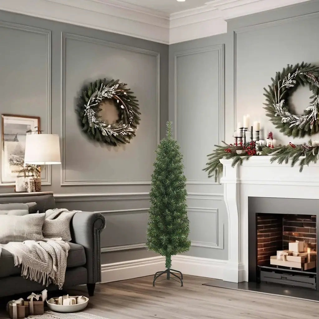 Albero di Natale | Decorazioni natalizie Artificiale Sottile con Base Verde 120 cm PVC