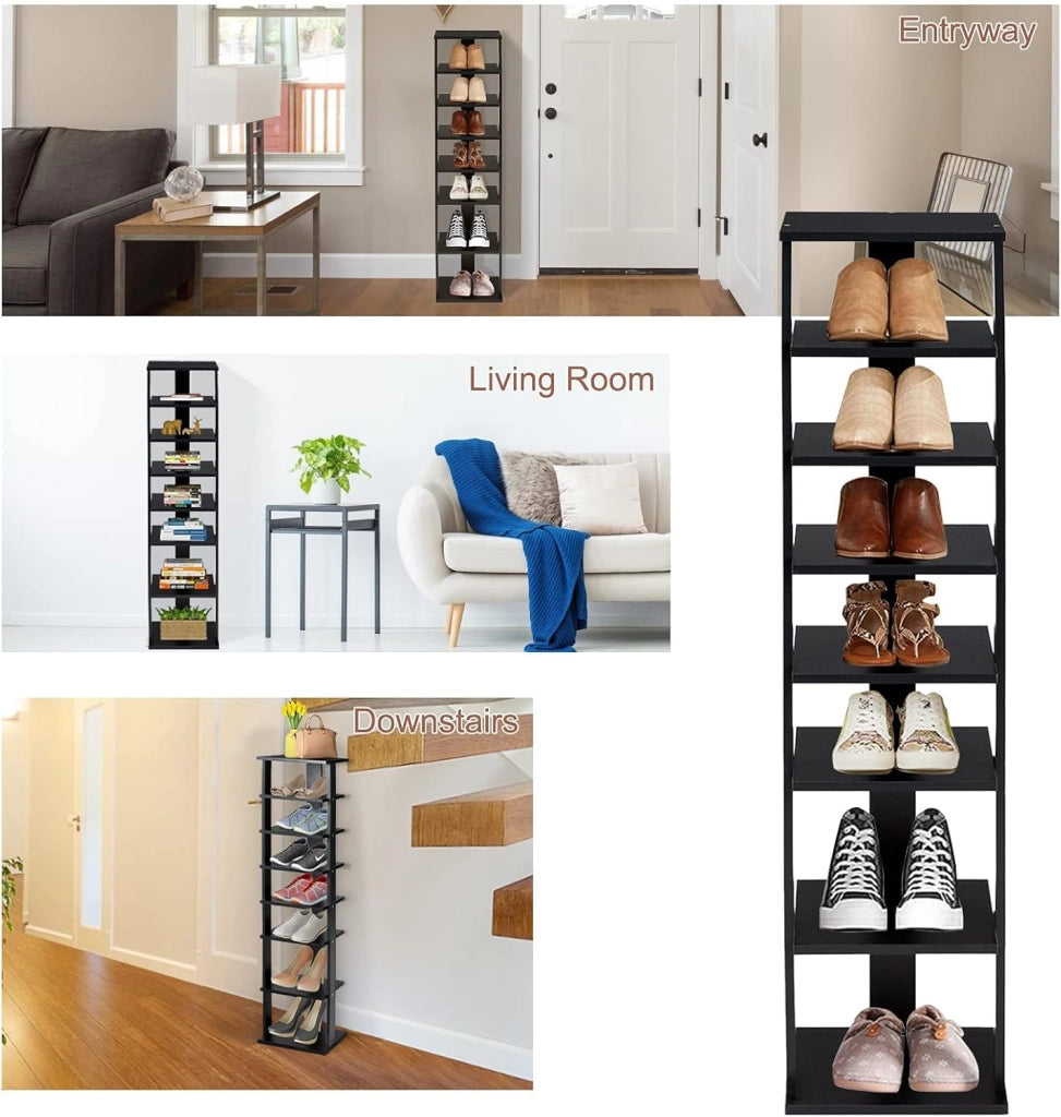 Scarpiera da Ingresso, Portascarpe a 7 Ripiani, Scaffale per 7 Scarpe, Stretto e Compatto per Salvaspazio, 27,5x26,5x110 cm (Nero, M)