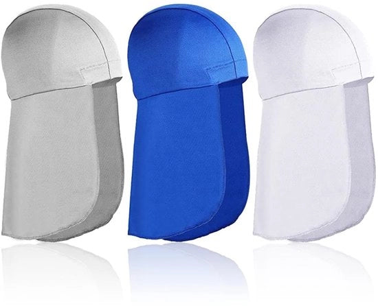 Liner di Cappello con Protezione del Collo - Assorbente di Sudore - Leggero - Respirante - Design Esterno - 3 pezzi (bianco/grigio/blu marino)