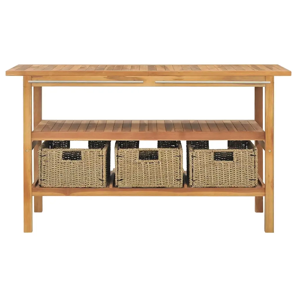 Mobile Vanità Bagno e Lavandini Marmo Crema Legno Massello Teak 3096585