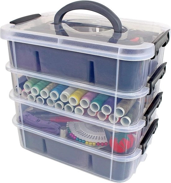 Scatole di Archiviazione con Coperchio, 2 Compartimenti - Blu - Scatola di Archiviazione per Accessori di Artigianato - Scatola di Ordinamento per Perle - Organizzatore di Materiali Artistici Scatole di Archiviazione