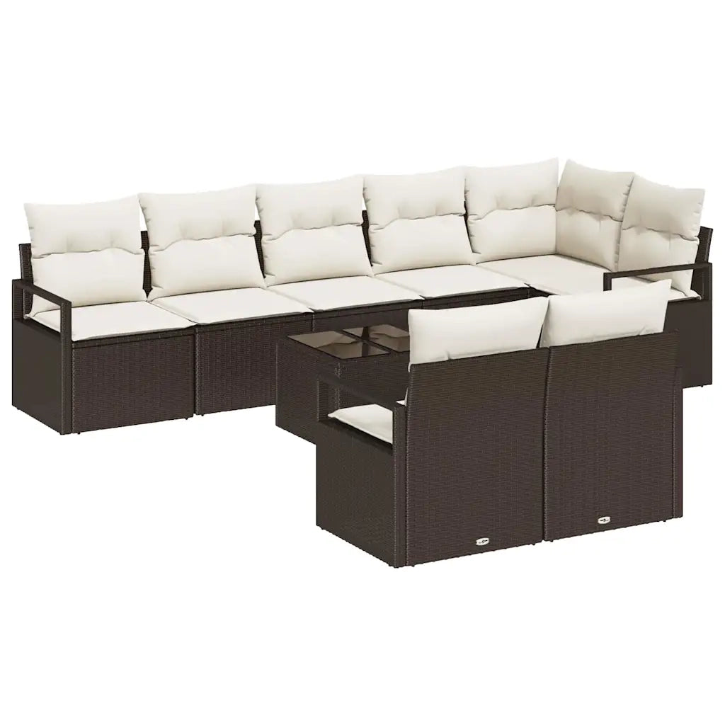 Set Divano da Giardino 9 pcs Marrone e Crema polyrattan 3355107