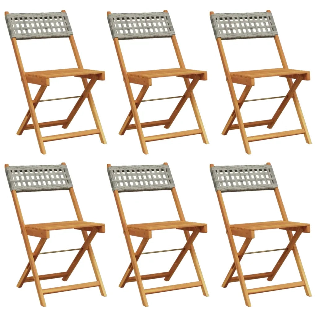 Sedie Giardino Pieghevoli 6pz Grigie Polyrattan Legno Massello