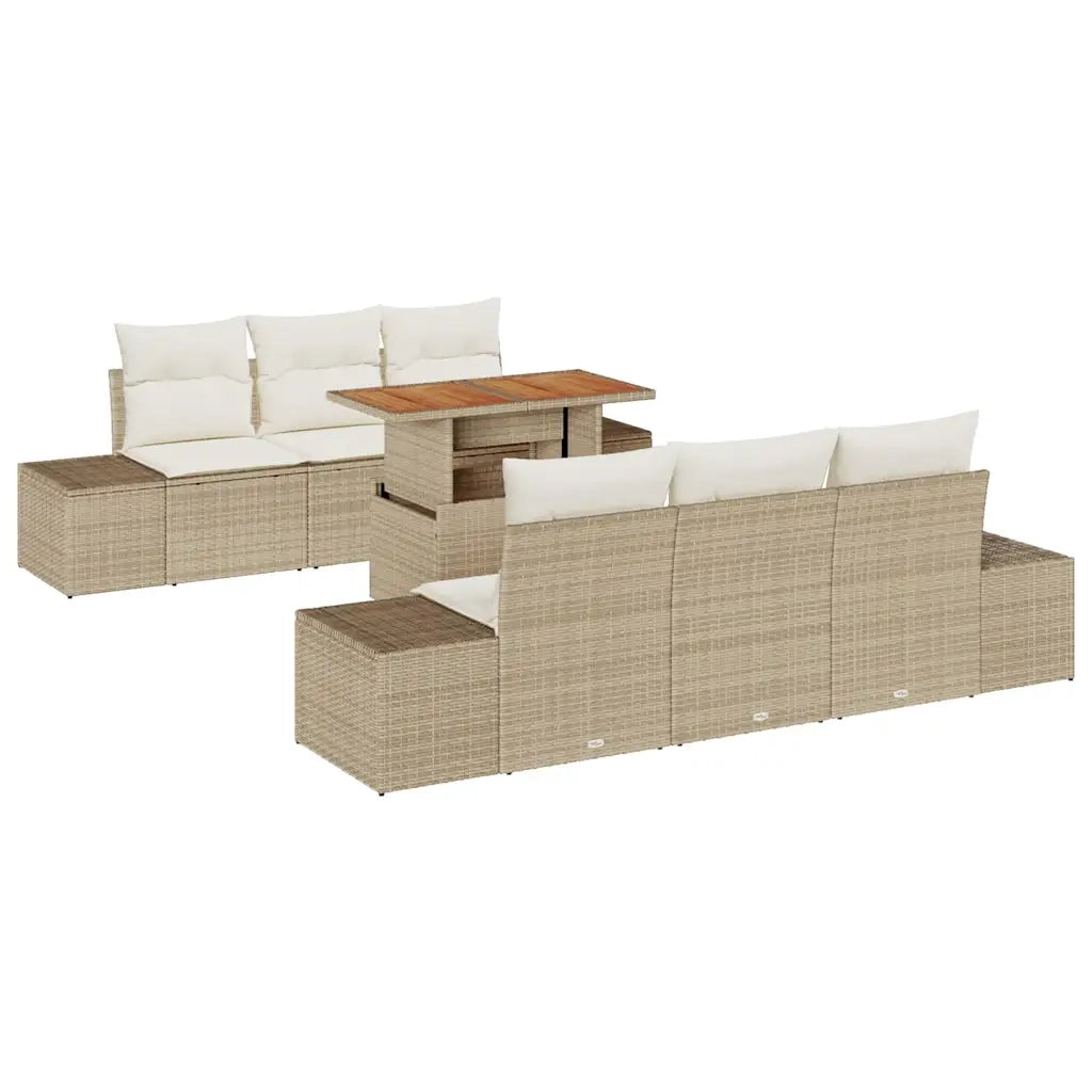 Set da Pranzo per Giardino con cuscino 7 pcs Beige e Crema