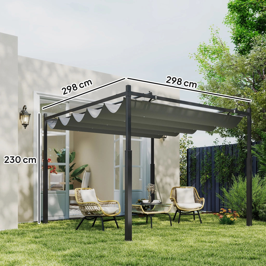 Pergola 3x3 m con Schiebedach ¨C zephmum ¨C Grigio, Polipropilene, 300x300x240 cm